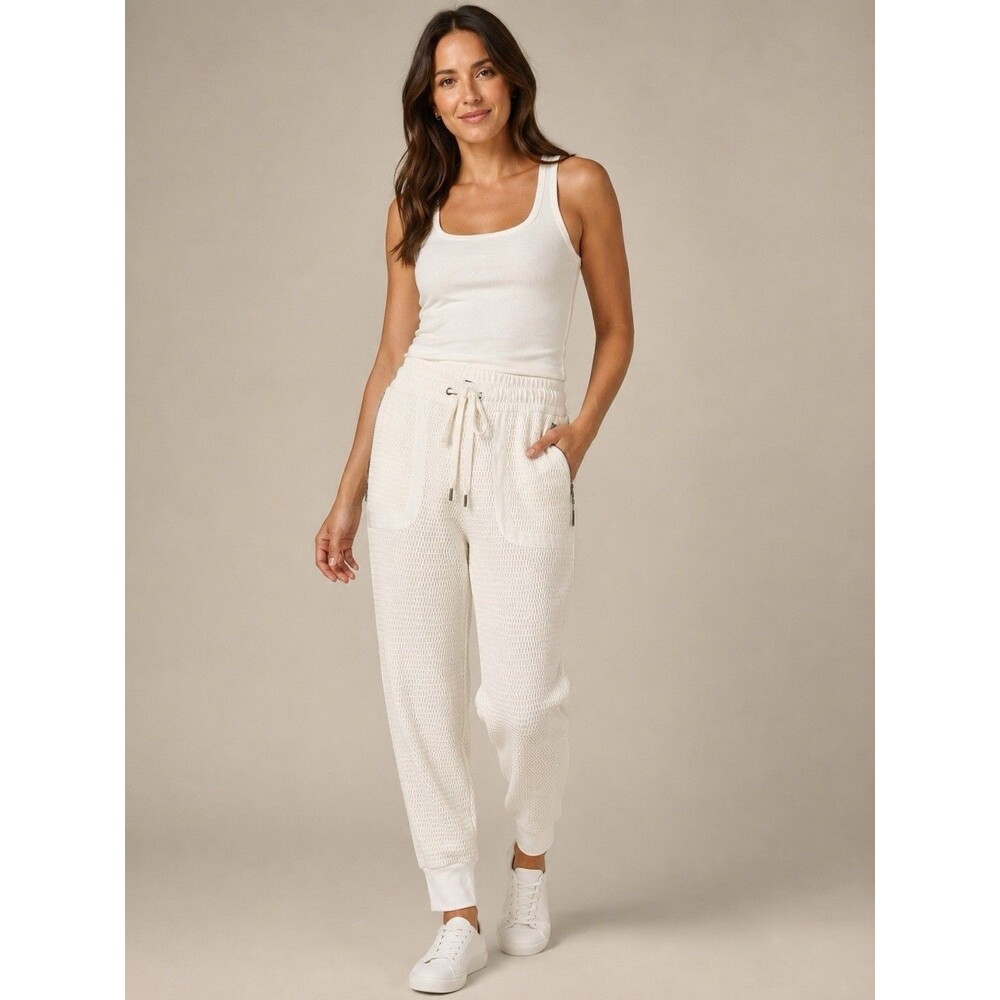DAVID LERNER Women's XS Off White Jacquard Honeycomb Mesh Sweatpants Jogger